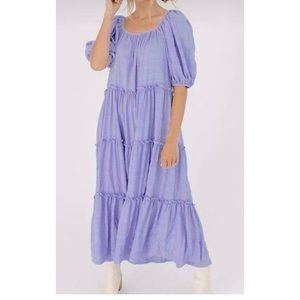 Purple Tiered Puff Sleeve Dress